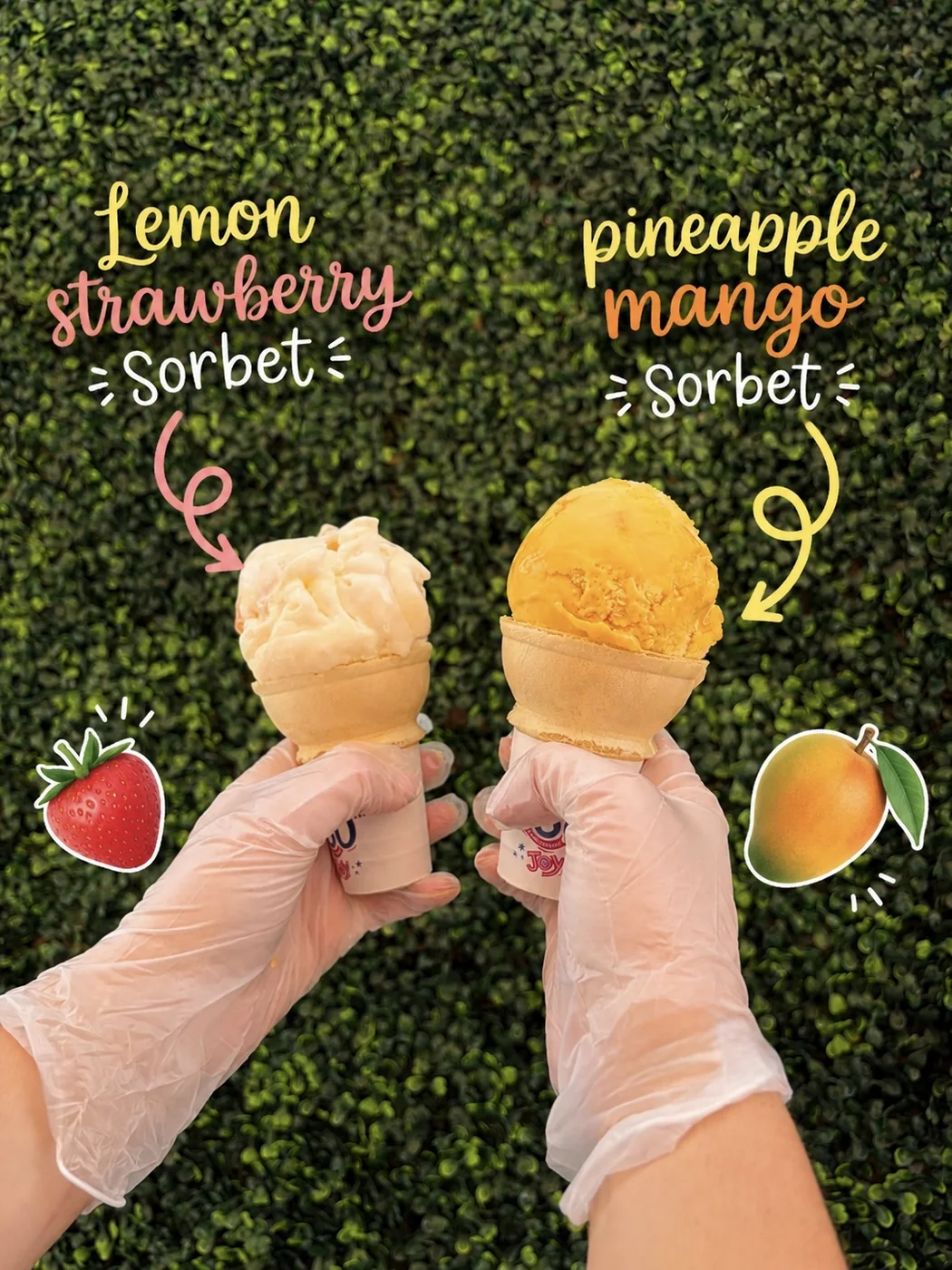 Lemon strawberry and pineapple mango sorbet