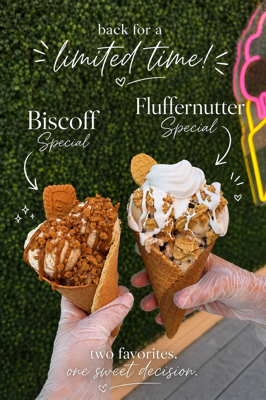 Loaded specialty Sundae Cones at The Local Scoop