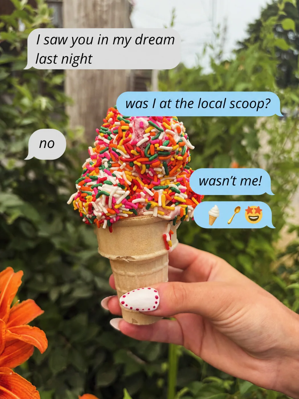 Colorful sprinkle ice cream cone at The Local Scoop